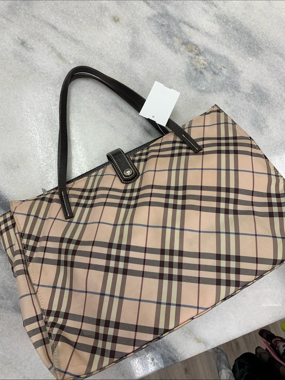 Burberry Beige Plaid Tote with Dark Brown Trim - Picture 4 of 8